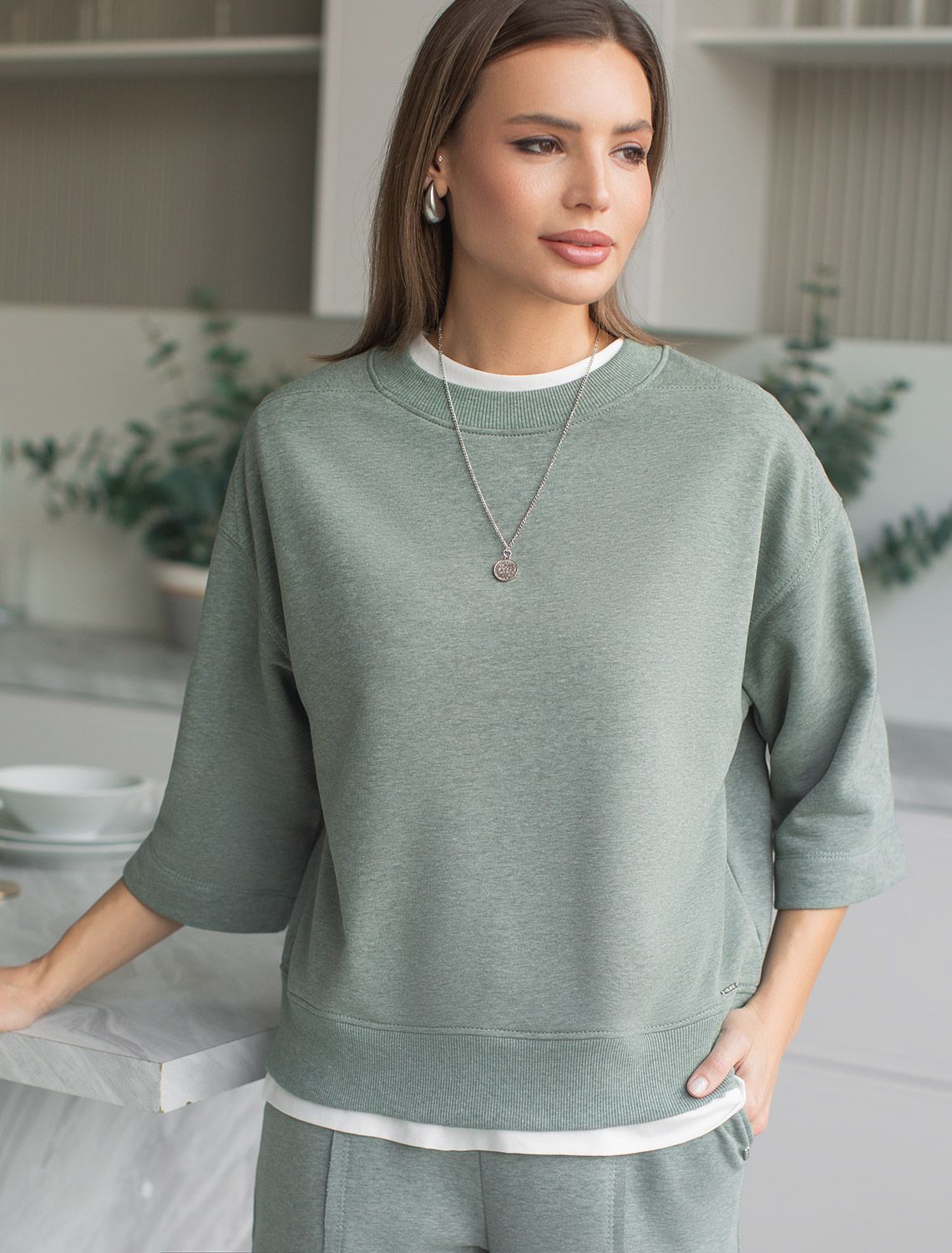 картинка Джемпер женский оливковый меланж магазин Одежда+ являющийся официальным дистрибьютором в России 