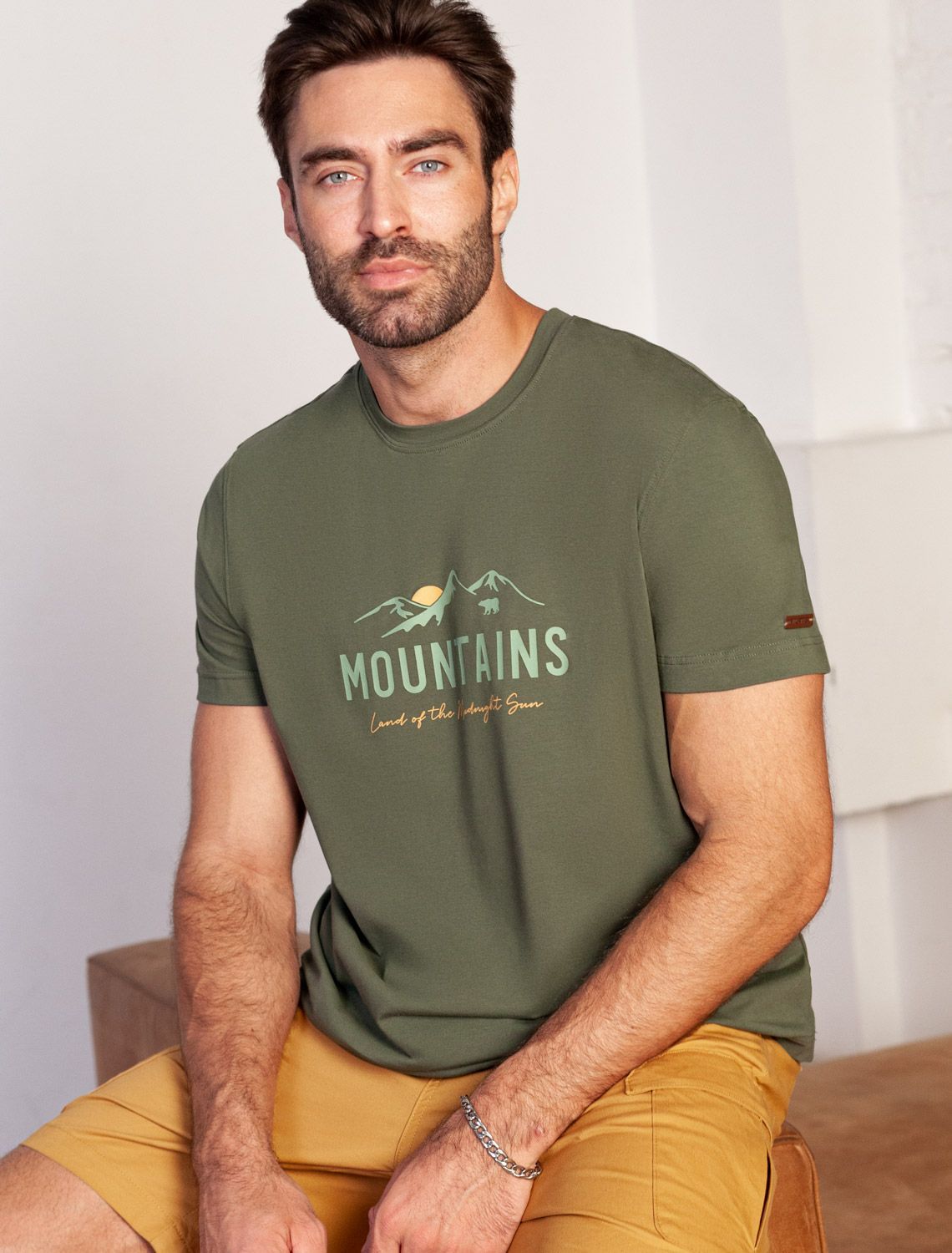 картинка Футболка мужская т.оливковый_горы магазин Одежда+ являющийся официальным дистрибьютором в России 