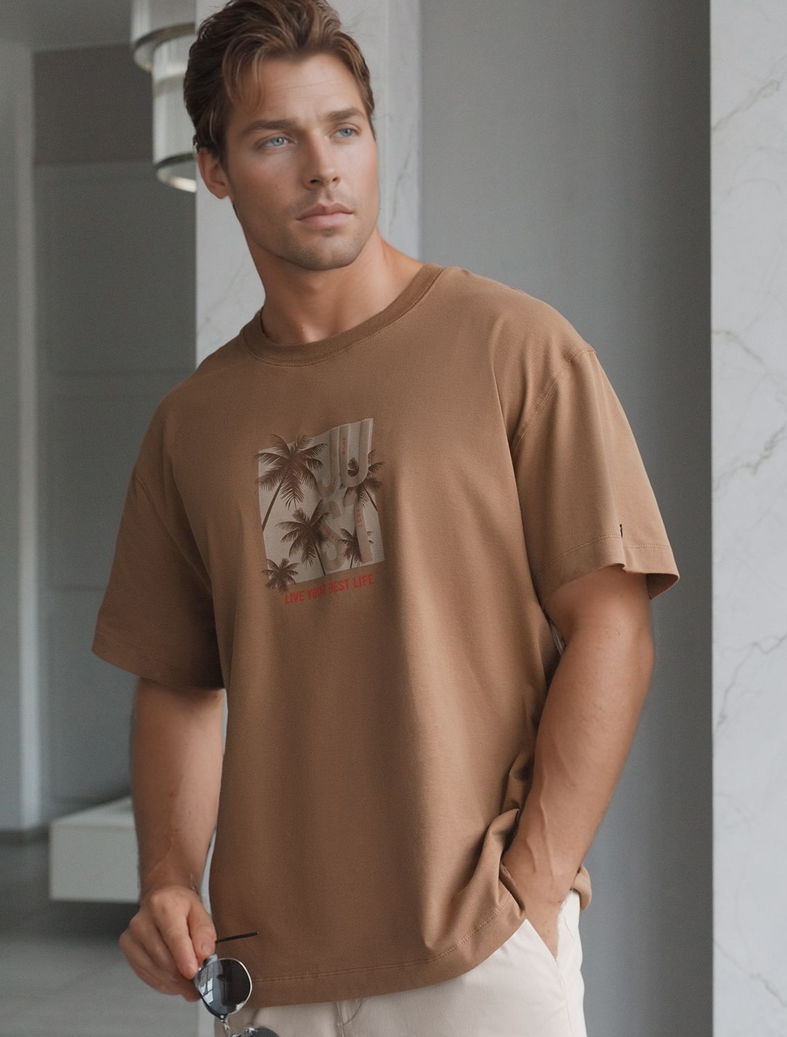 картинка Футболка мужская коричневый_just магазин Одежда+ являющийся официальным дистрибьютором в России 