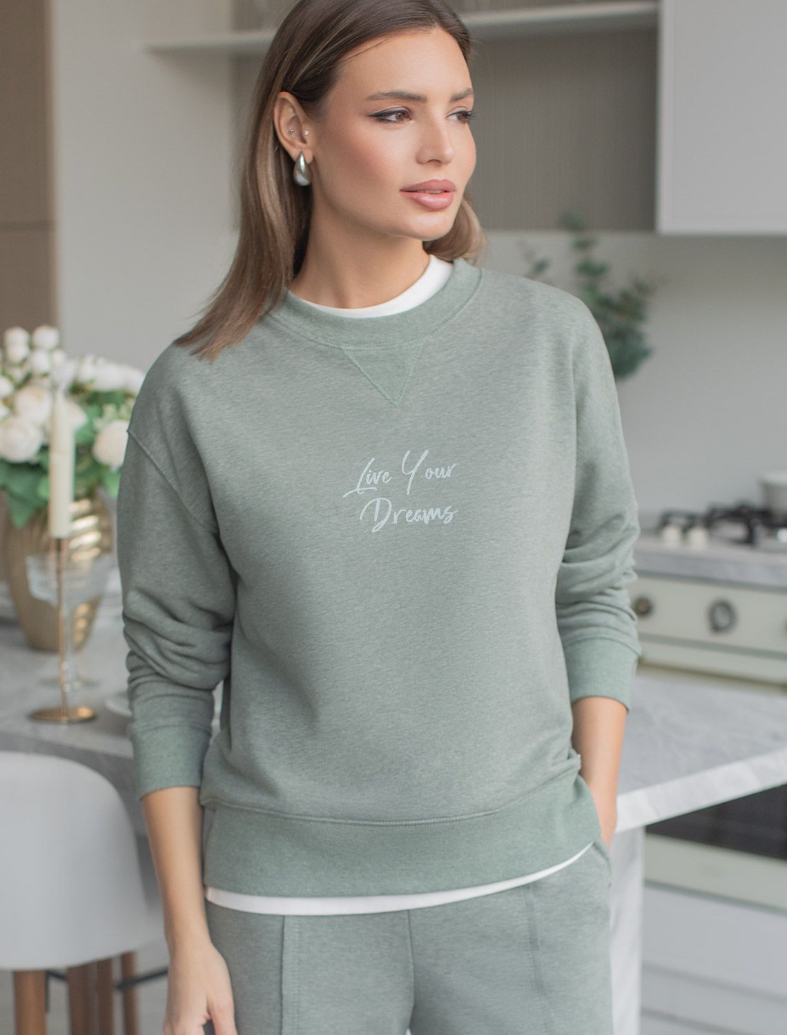 картинка Джемпер женский оливковый меланж_dreams магазин Одежда+ являющийся официальным дистрибьютором в России 