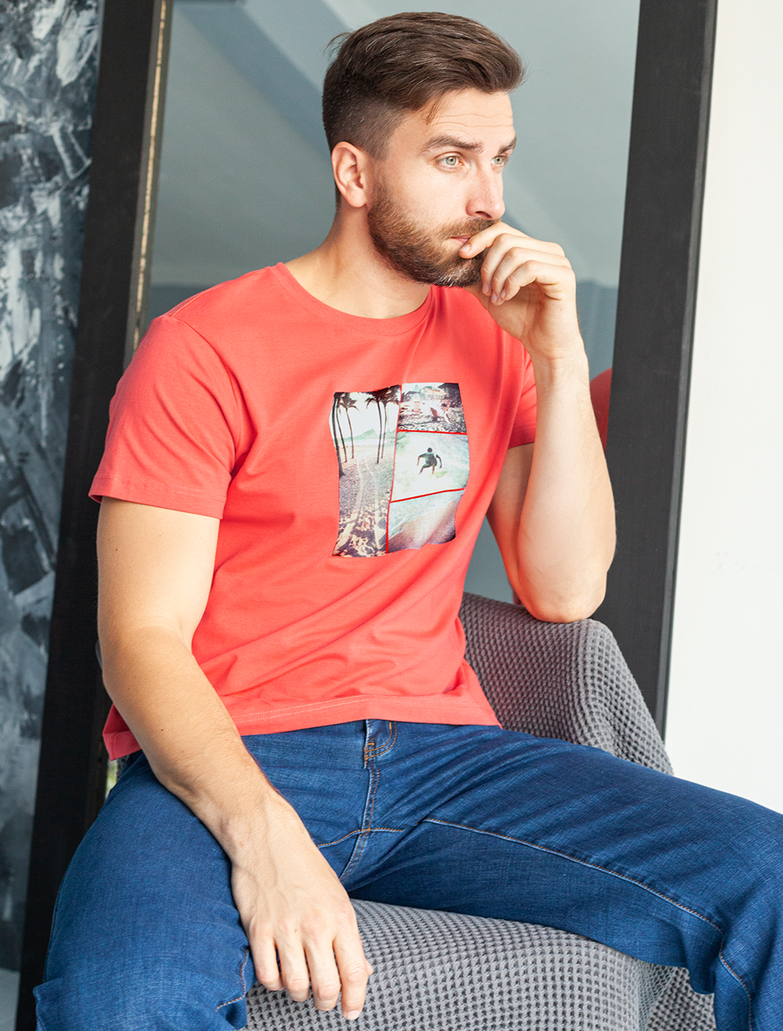 картинка Футболка мужская коралловый_surf_collage от магазина Одежда+