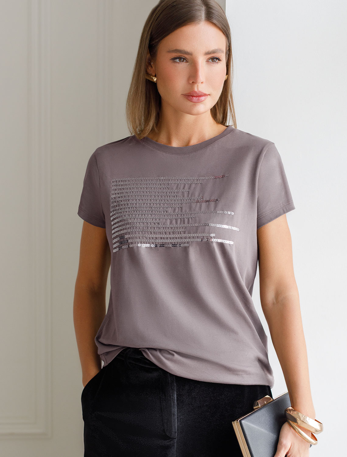 картинка Футболка женская кофейный_shiny stripes от магазина Одежда+