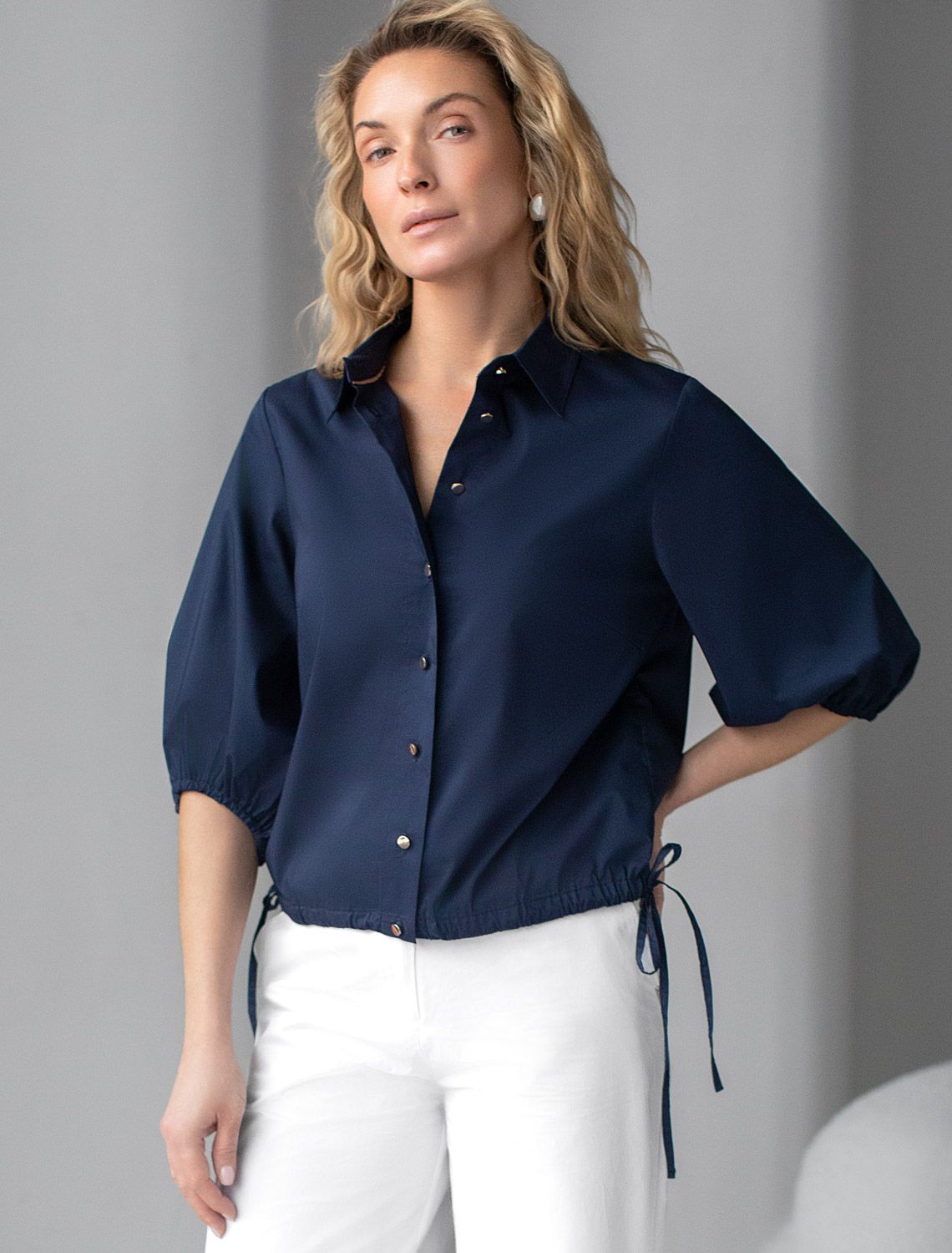 картинка Блузка женская темно-синий магазин Одежда+ являющийся официальным дистрибьютором в России 