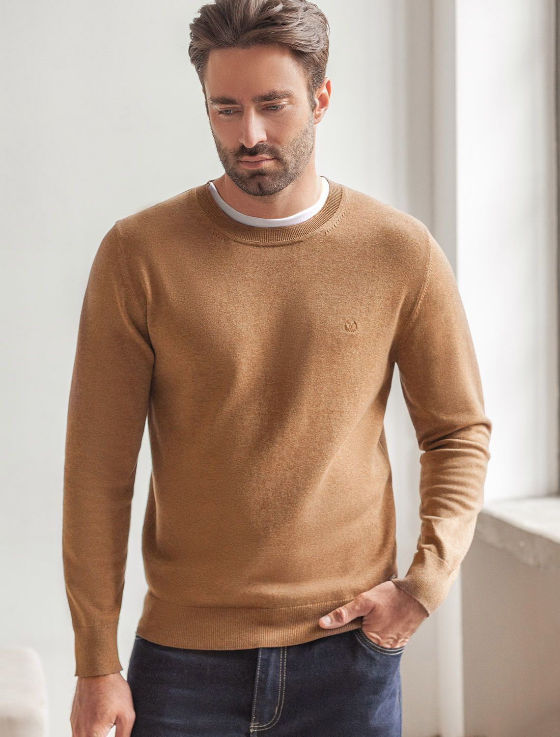 картинка Джемпер мужской коричневый меланж магазин Одежда+ являющийся официальным дистрибьютором в России 