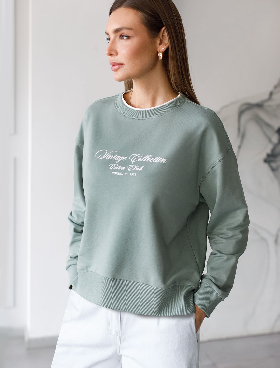 картинка Джемпер женский св.оливковый_cotton club магазин Одежда+ являющийся официальным дистрибьютором в России 