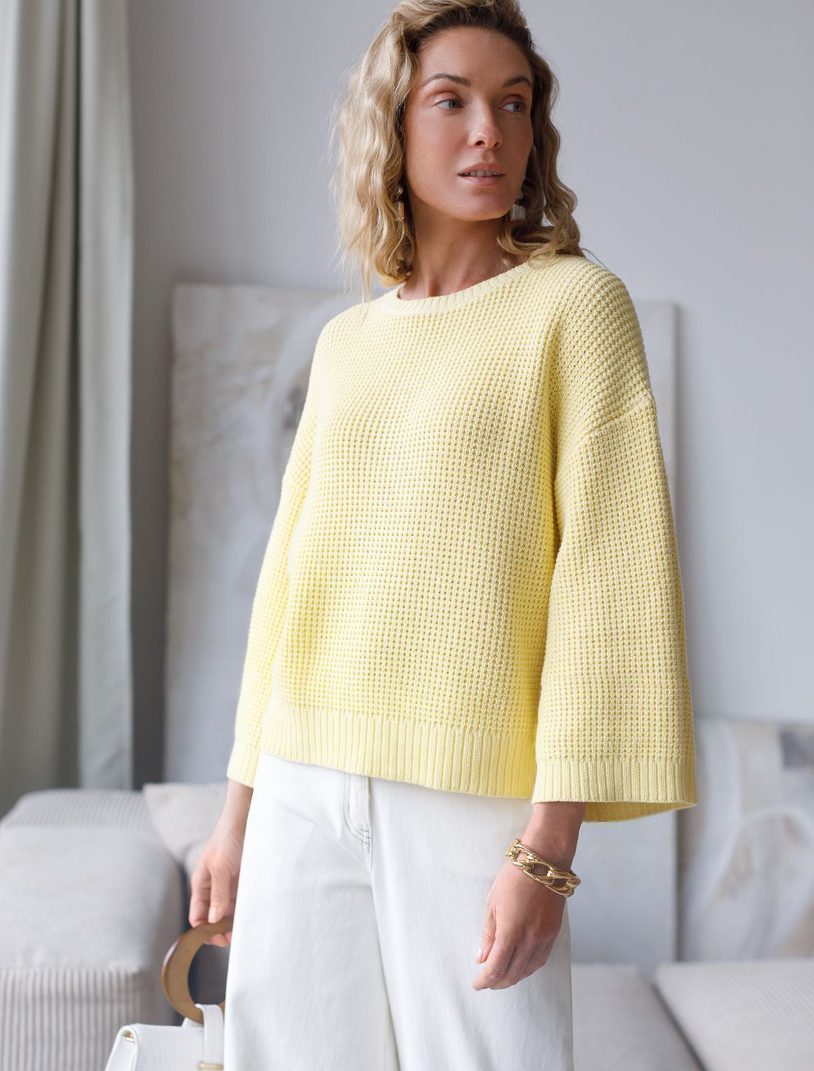 картинка Джемпер женский светло-желтый магазин Одежда+ являющийся официальным дистрибьютором в России 