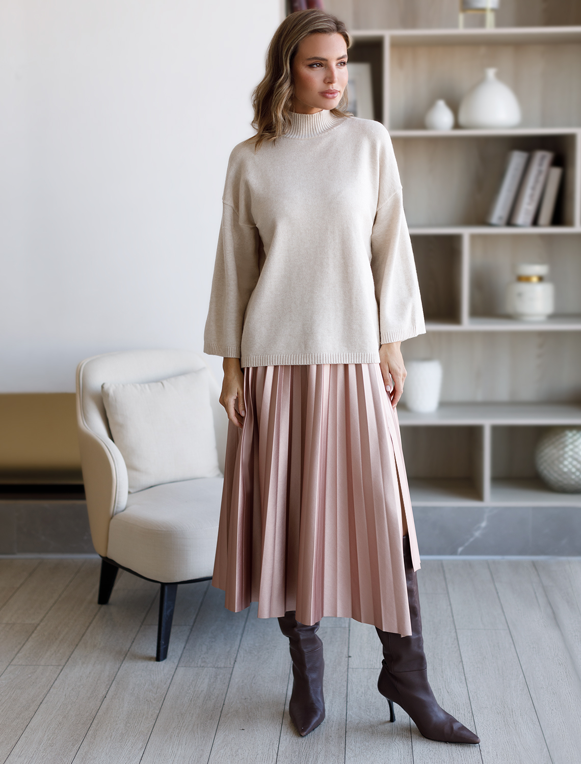 картинка Юбка женская пудровый металлик от магазина Одежда+