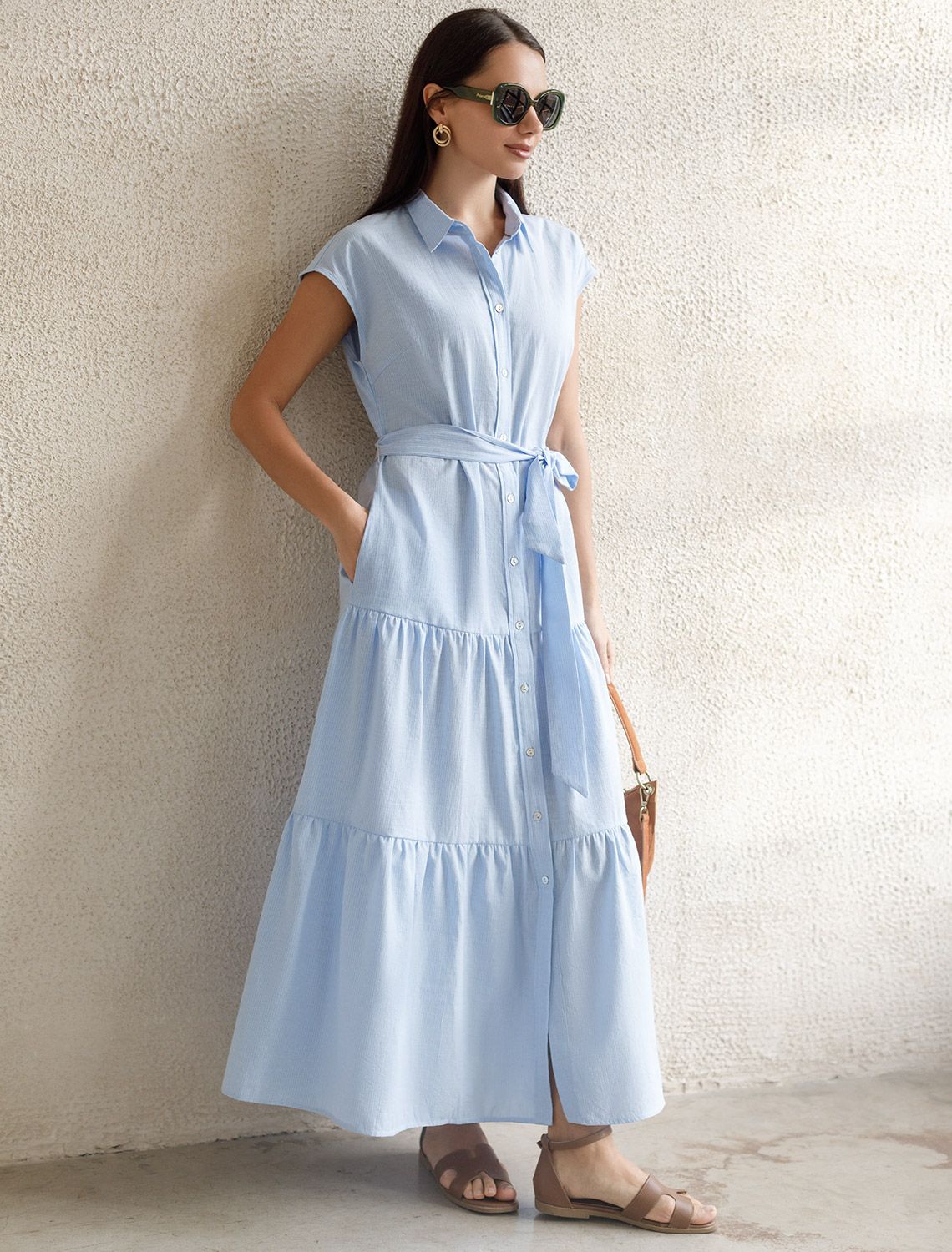 картинка Платье женское голубой-белый магазин Одежда+ являющийся официальным дистрибьютором в России 