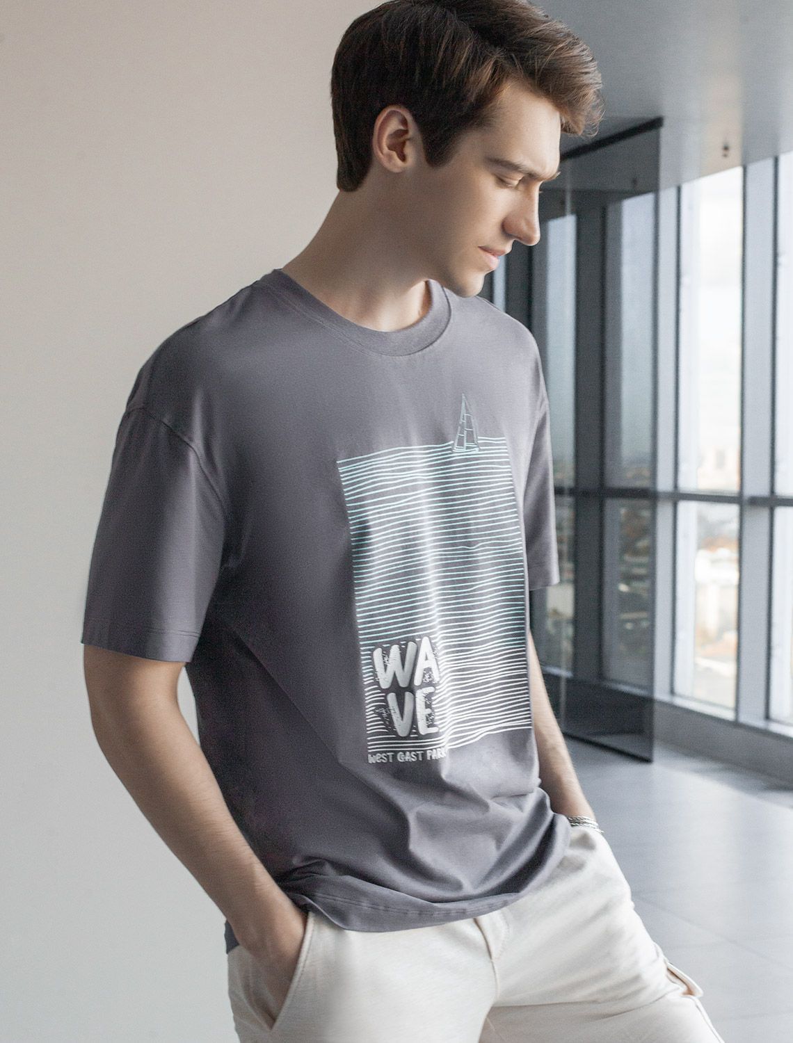 картинка Футболка мужская серый_wave магазин Одежда+ являющийся официальным дистрибьютором в России 