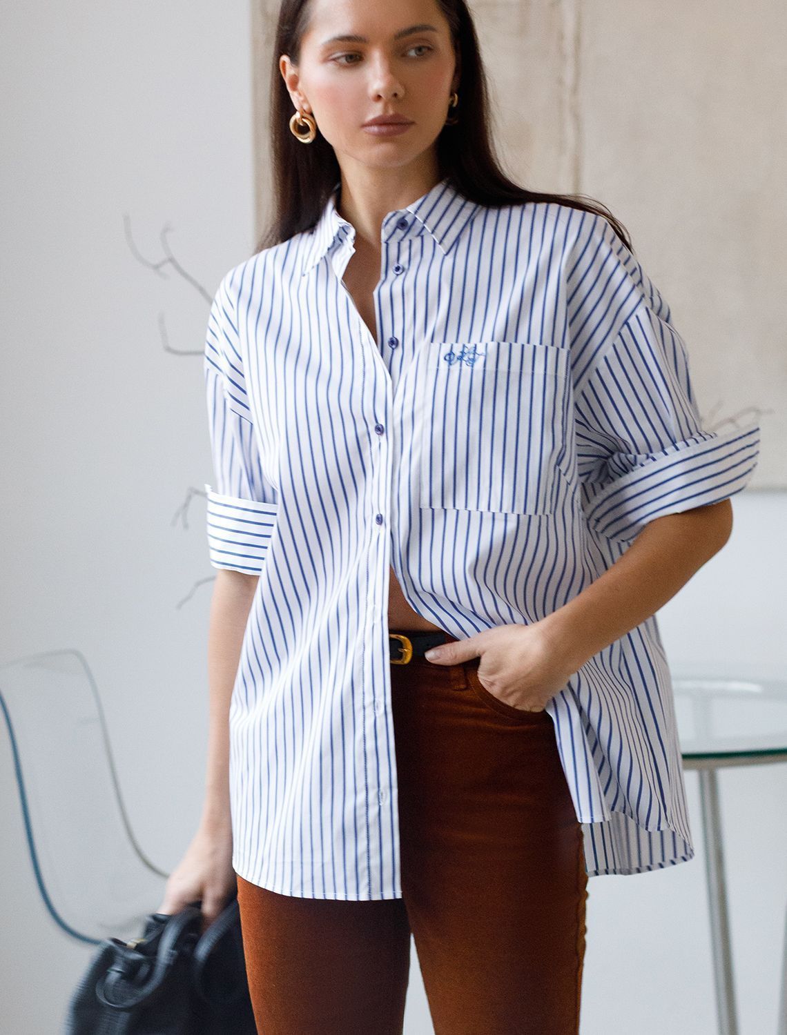 картинка Блузка женская белый-синий магазин Одежда+ являющийся официальным дистрибьютором в России 