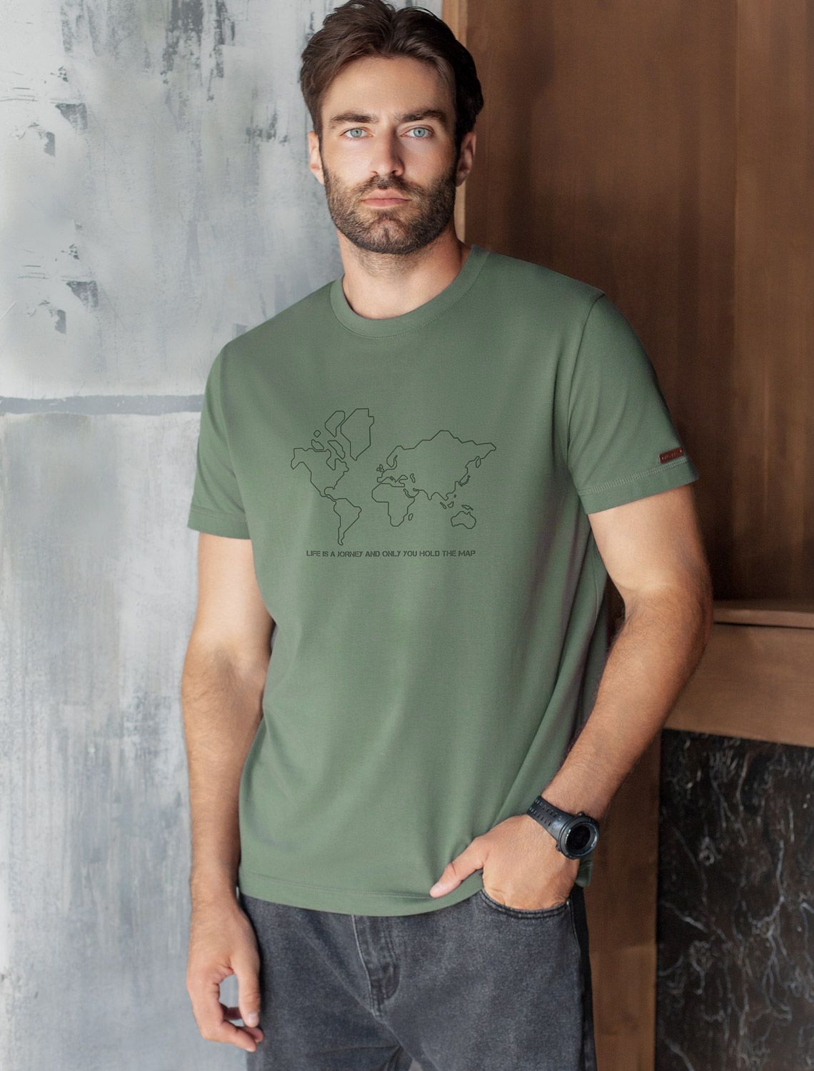 картинка Футболка мужская оливковый_карта магазин Одежда+ являющийся официальным дистрибьютором в России 