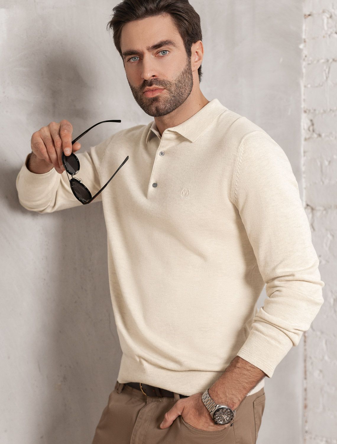 картинка Джемпер мужской бежевый меланж магазин Одежда+ являющийся официальным дистрибьютором в России 