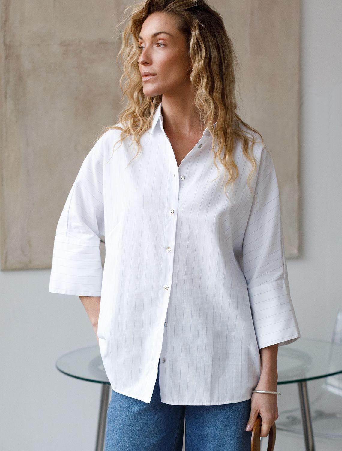 картинка Блузка женская белый-лавандовый магазин Одежда+ являющийся официальным дистрибьютором в России 