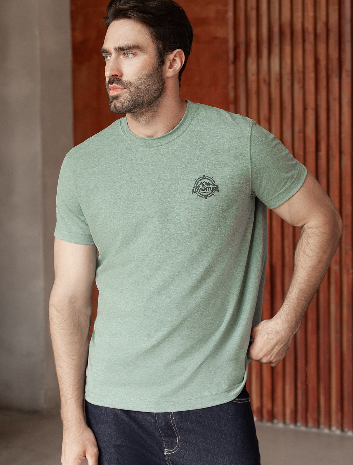 картинка Футболка мужская св.оливковый меланж_adventure от магазина Одежда+