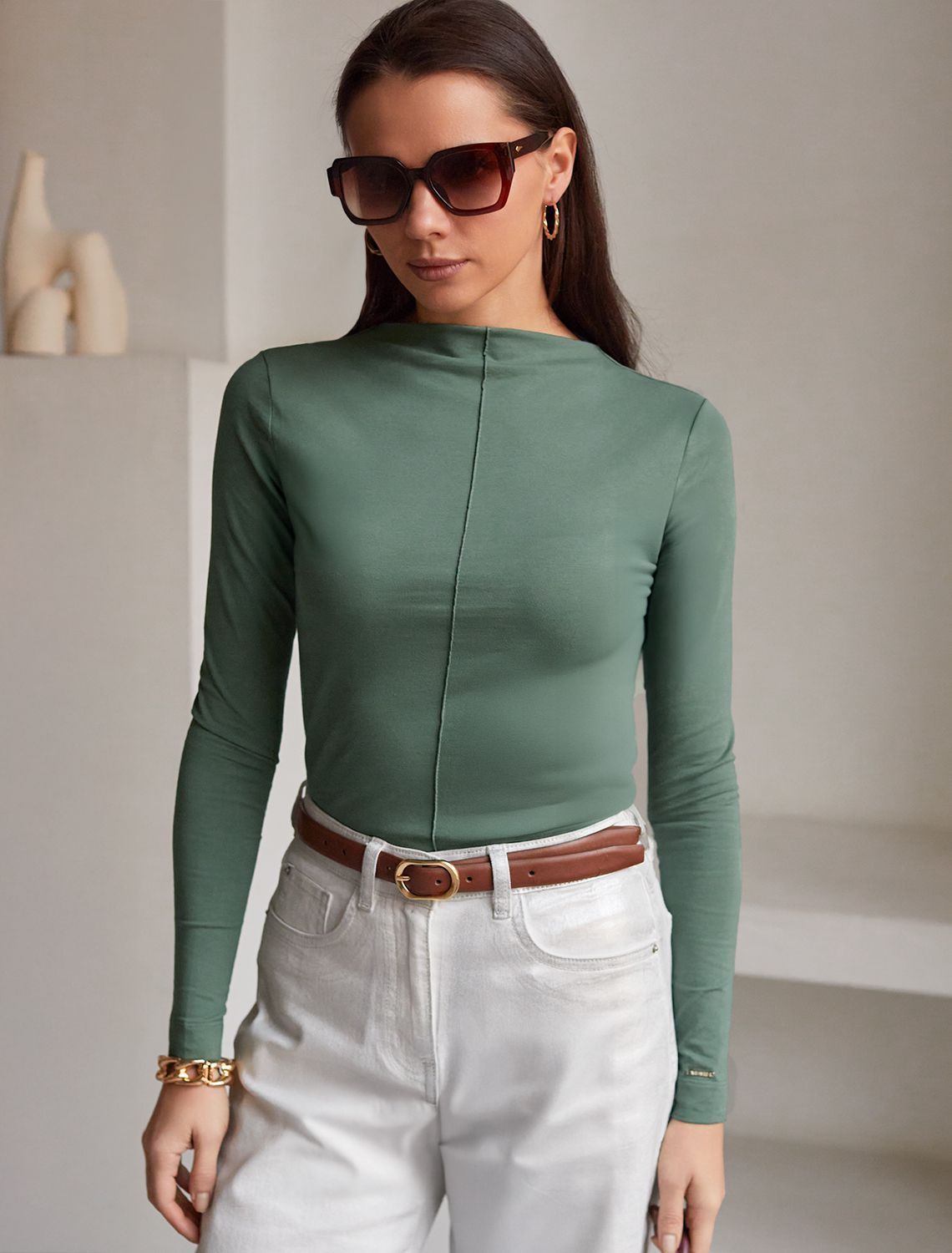 картинка Джемпер женский оливковый магазин Одежда+ являющийся официальным дистрибьютором в России 