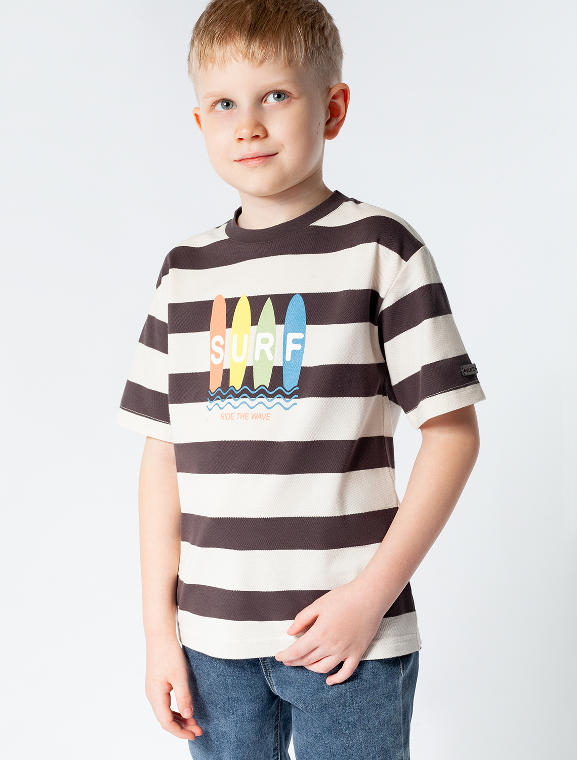 картинка Футболка для мальчика экрю-туркиш_кофе_serf магазин Одежда+ являющийся официальным дистрибьютором в России 