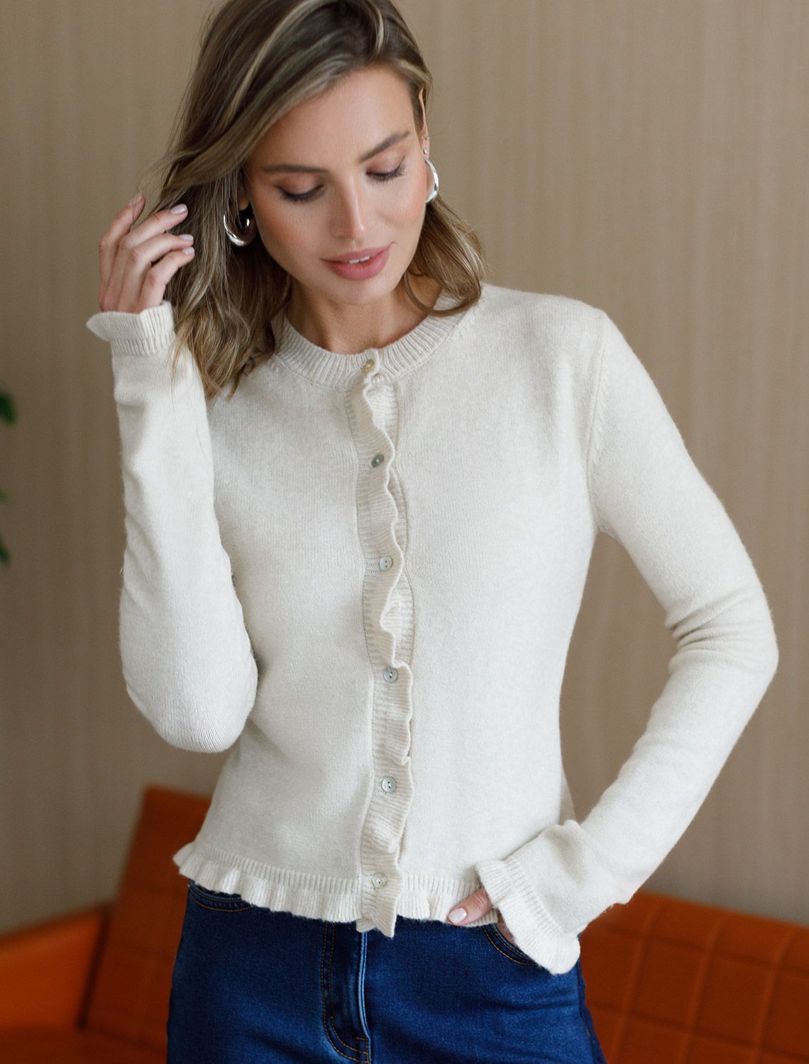 картинка Кардиган женский овсяный меланж магазин Одежда+ являющийся официальным дистрибьютором в России 